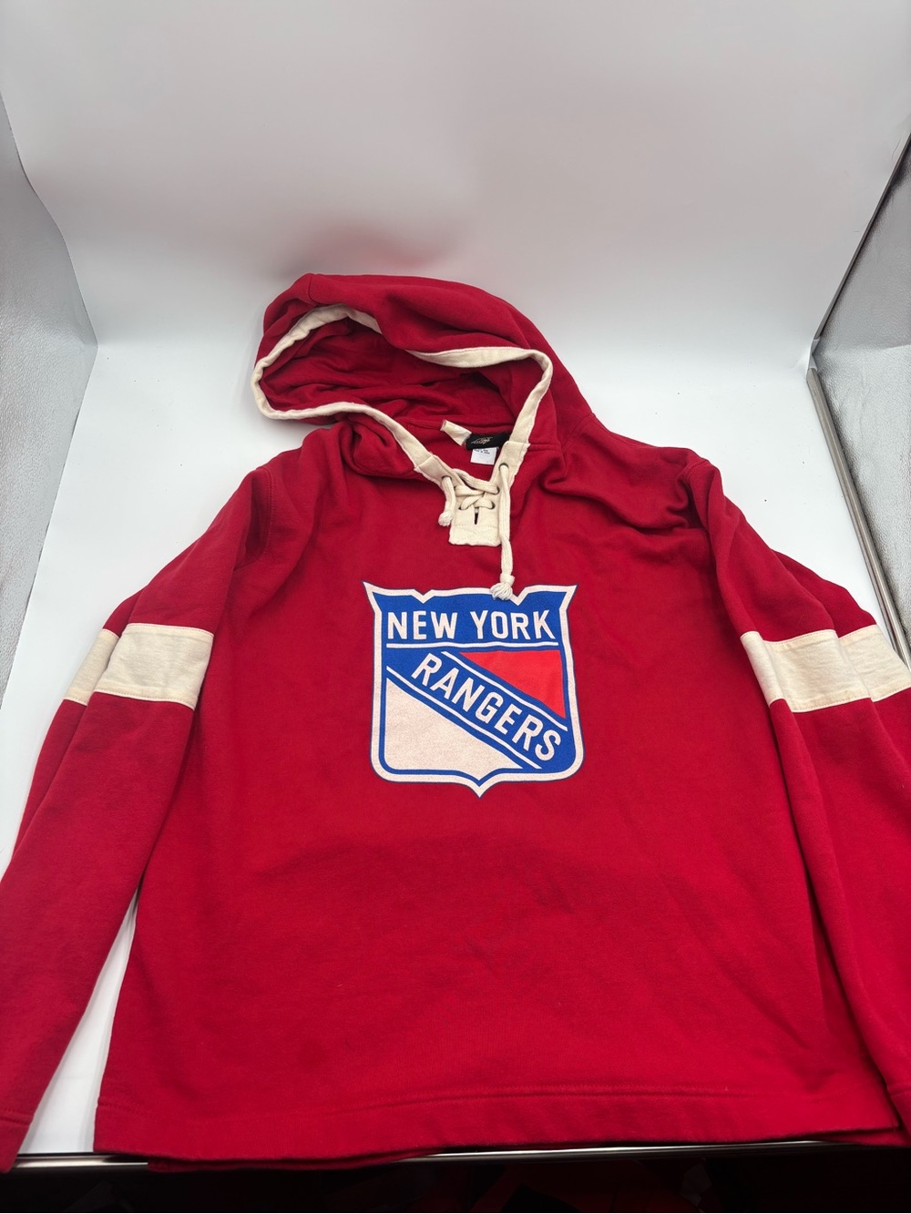 New York Rangers Red Hooded Sweatshirt Old time hockey vintage lace up M